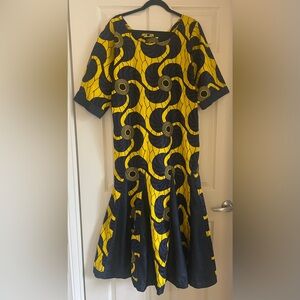 African Stars Ankara Maxi Dress Sz OS Tribal Cotton Fit Flare Coachella Festival